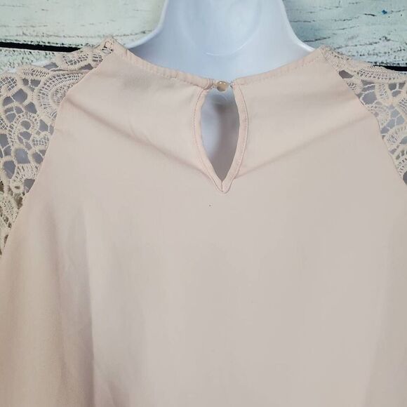 Forever 21 Nude Blouse Small Long Sleeve Crochet Lace Raglan Top Feminine Chic - Picture 6 of 8